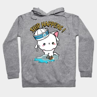 Funny Angora Cat Ship Happens Pun Hoodie